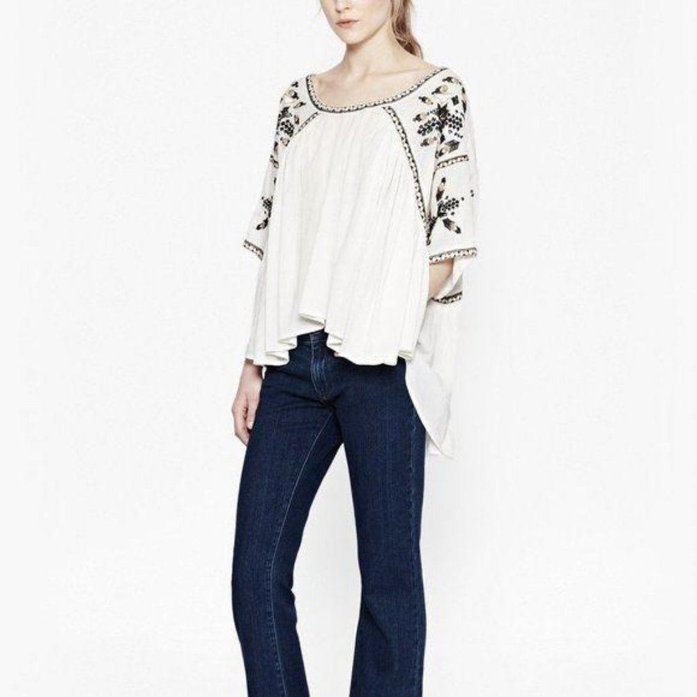 French Conn Woodstock Stitch Smock Blouse Embroide